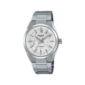 Reloj Casio Edifice automático en acero inoxidable con esfera texturizada de patrón mármol blanco o meteorito e indicador de fecha a las 6.